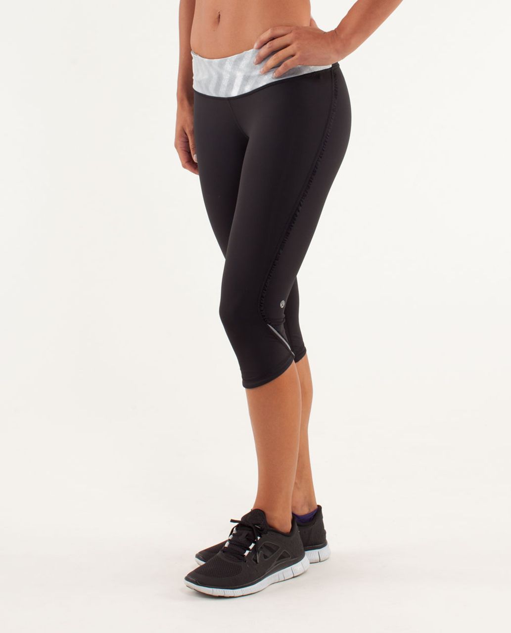 Lululemon Run: Fast And Free Crop - Black / Blazer Fossil - lulu fanatics