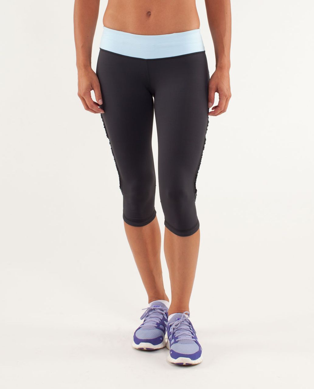 Lululemon Run:  Fast And Free Crop - Deep Coal / Mini Squiggle Emboss Caspian Blue