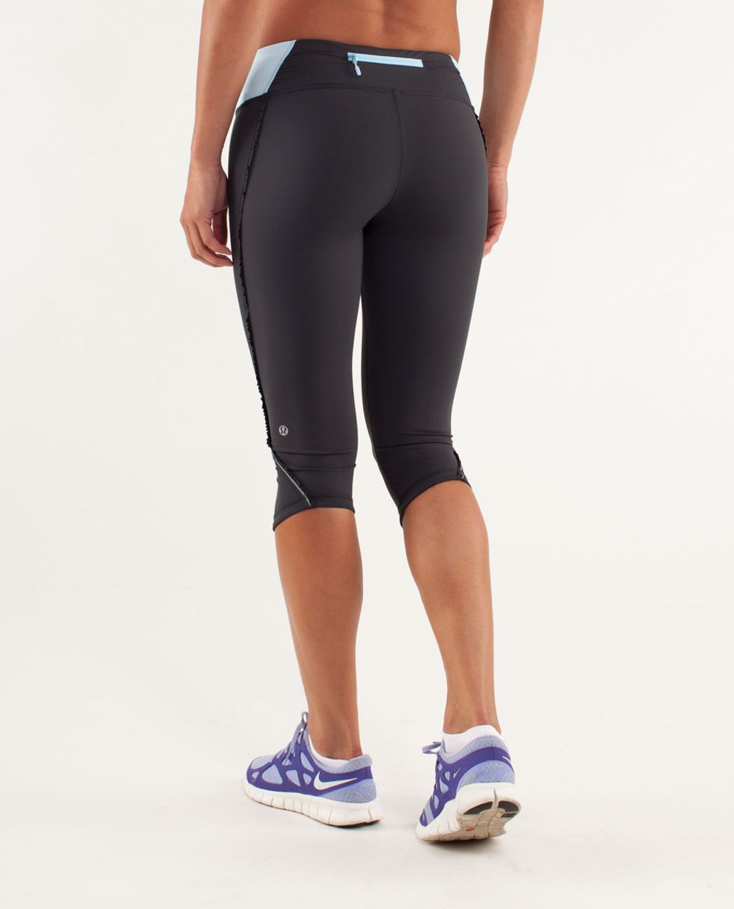 Lululemon Run:  Fast And Free Crop - Deep Coal / Mini Squiggle Emboss Caspian Blue