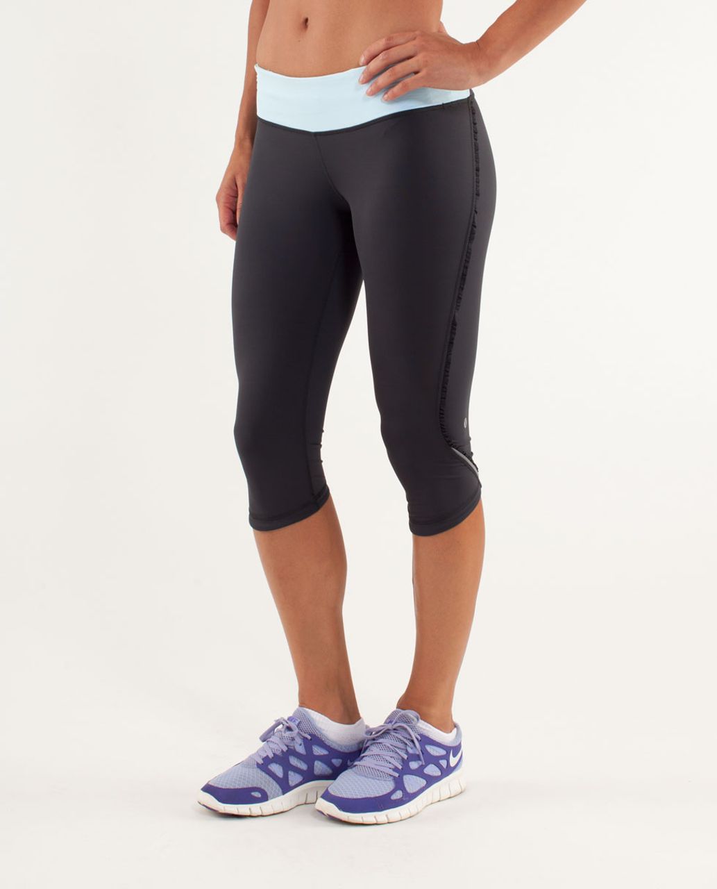 Lululemon Run:  Fast And Free Crop - Deep Coal / Mini Squiggle Emboss Caspian Blue