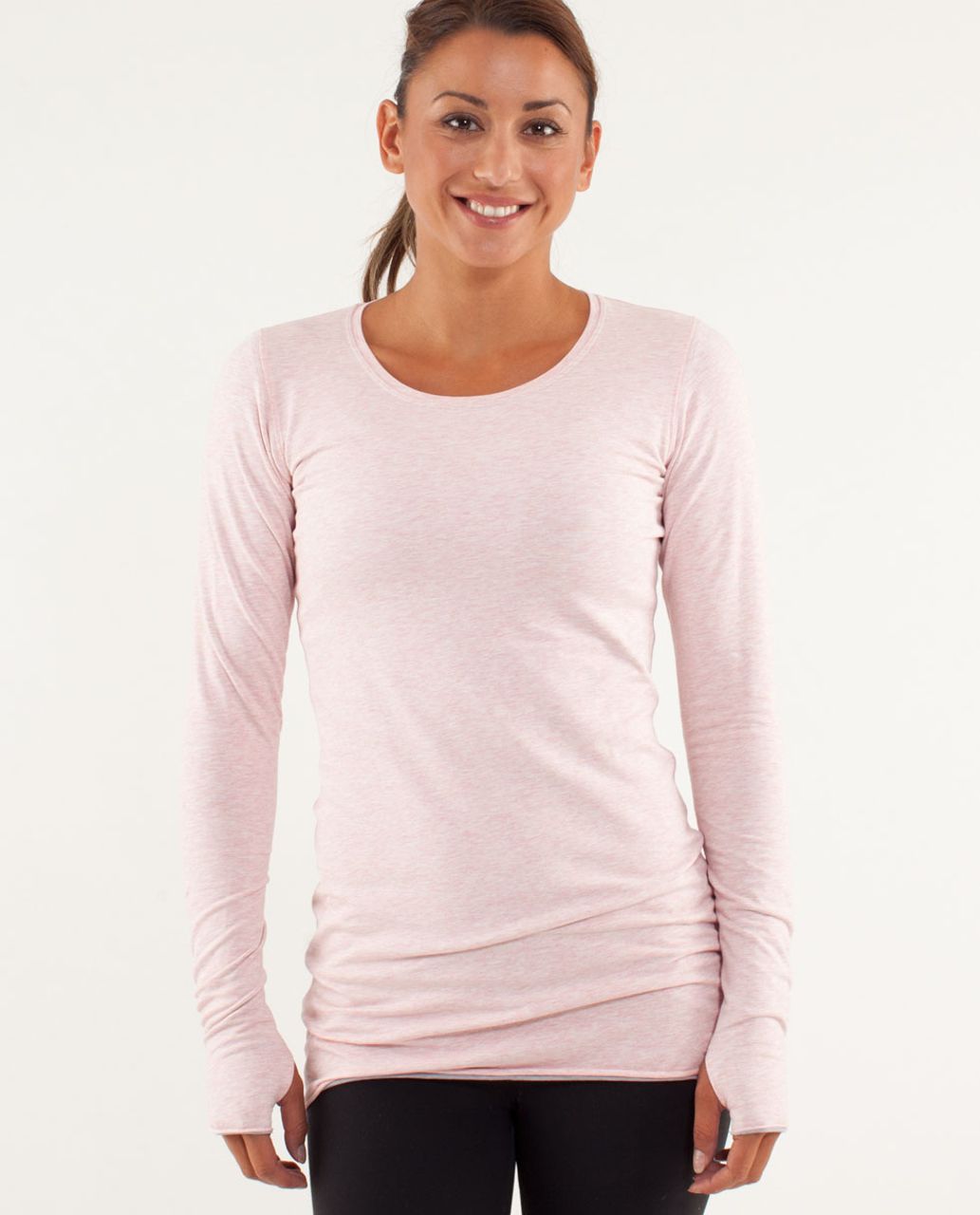 Lululemon Every Yogi Long Sleeve - Heathered Pretty Pink / Wee Stripe White / Fossil