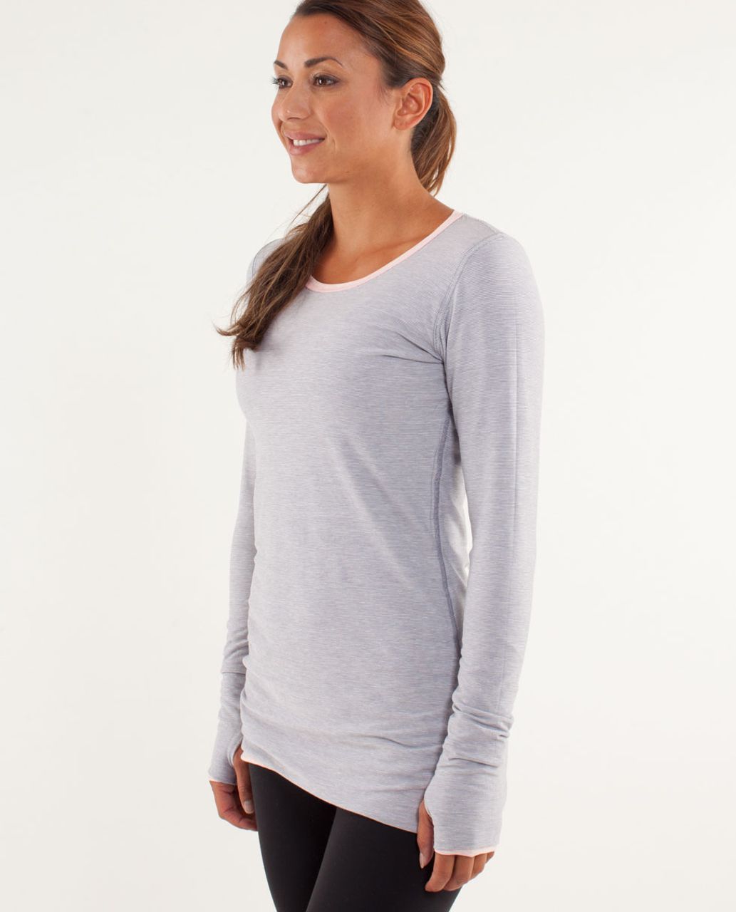 Lululemon Every Yogi Long Sleeve - Heathered Pretty Pink / Wee Stripe White / Fossil