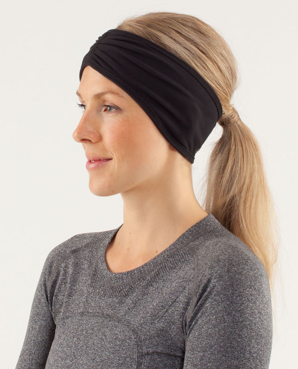 Lululemon Brisk Run Headband - Black / Tonka Stripe Cashew / Heathered Black