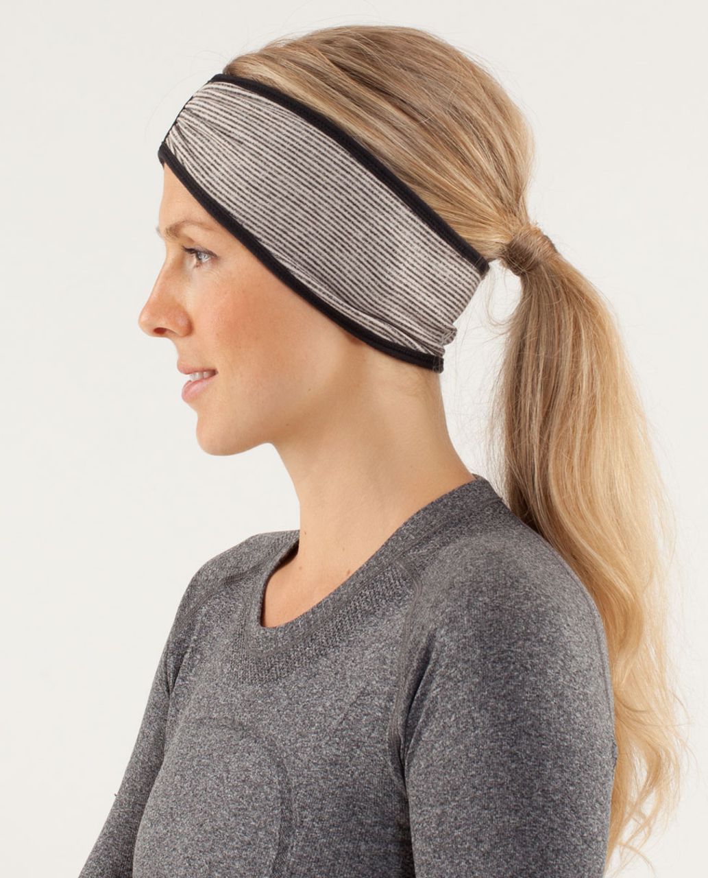 Lululemon Brisk Run Headband - Black / Tonka Stripe Cashew / Heathered Black