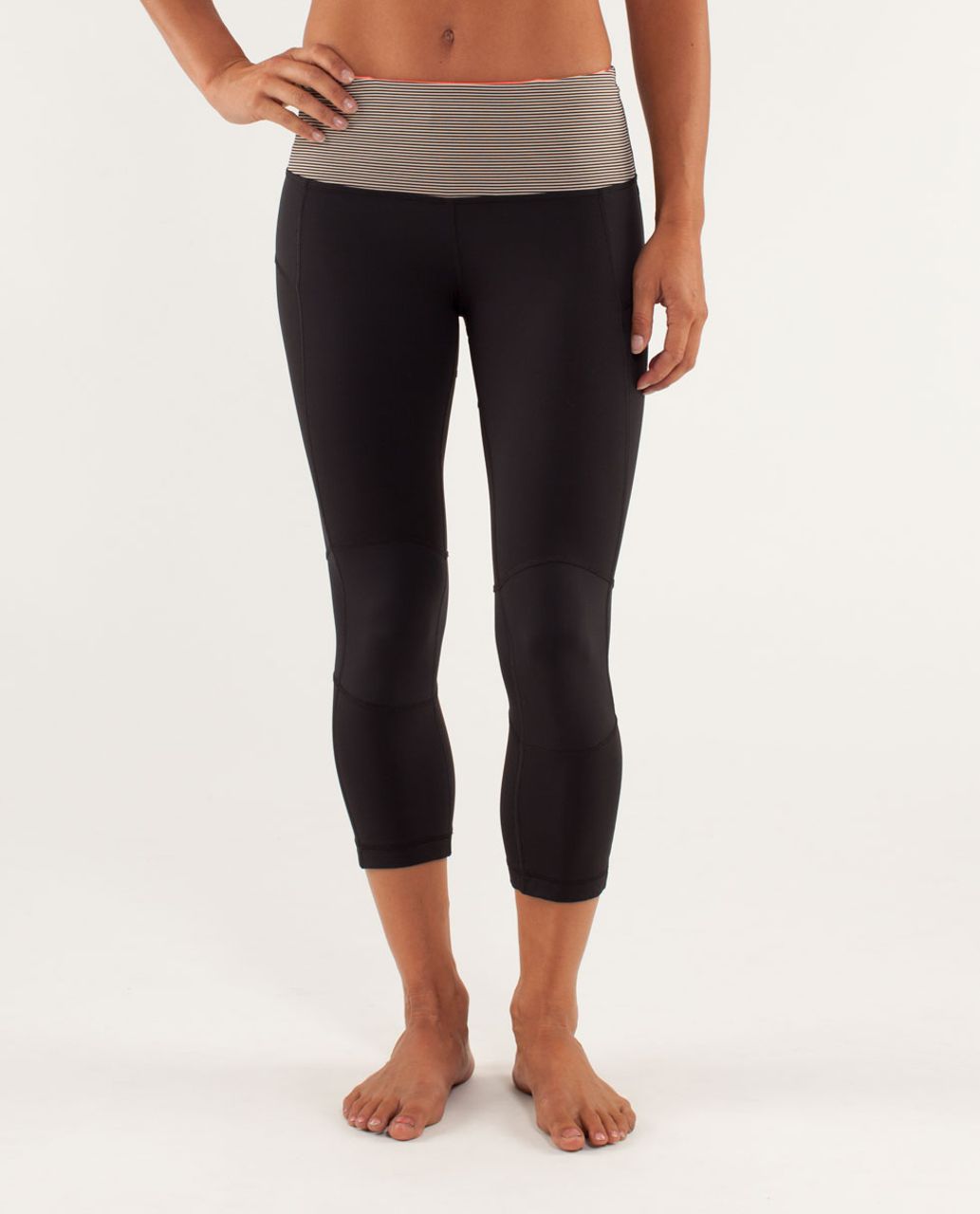 Lululemon Run:  Bright At Night Crop - Black / Tonka Stripe Cashew / Flare Light