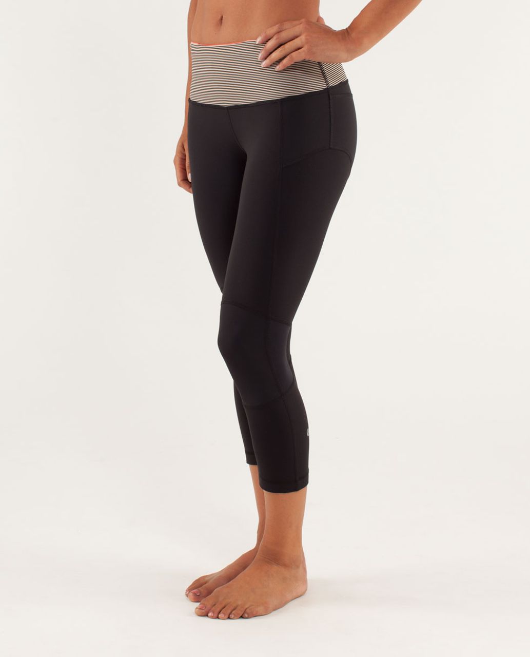 Lululemon Run:  Bright At Night Crop - Black / Tonka Stripe Cashew / Flare Light