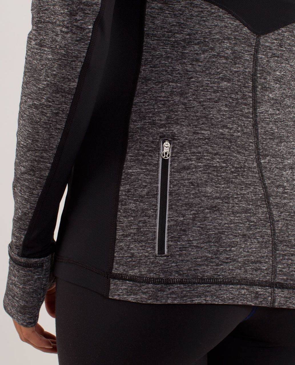 Lululemon Runderful Long Sleeve - Heathered Herringbone Heathered Black  Black / Black - lulu fanatics