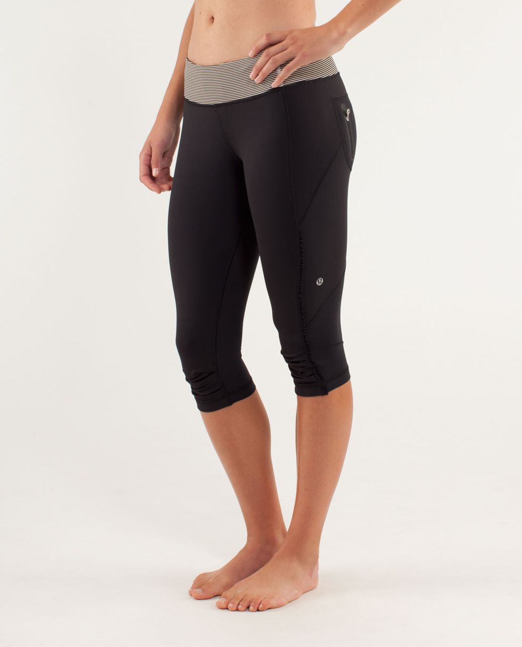 Lululemon Runnin' With My Homies Crop - Black / Tonka Stripe Cashew