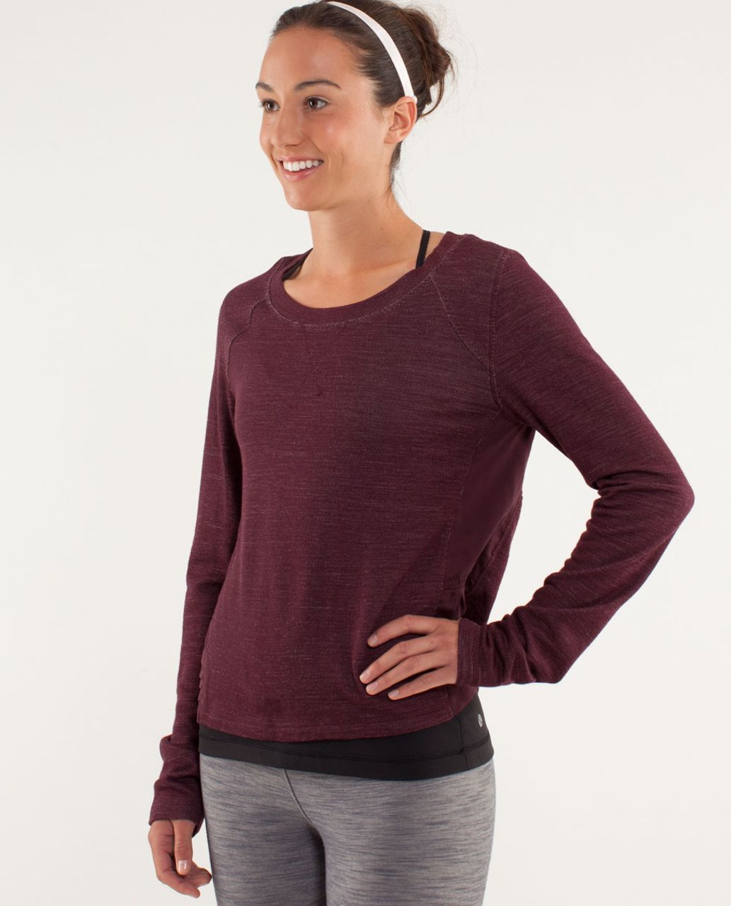 Lululemon Floral Flock Women's 2Pullover Black Cherry Sweatshirt Thumbholes  Zip