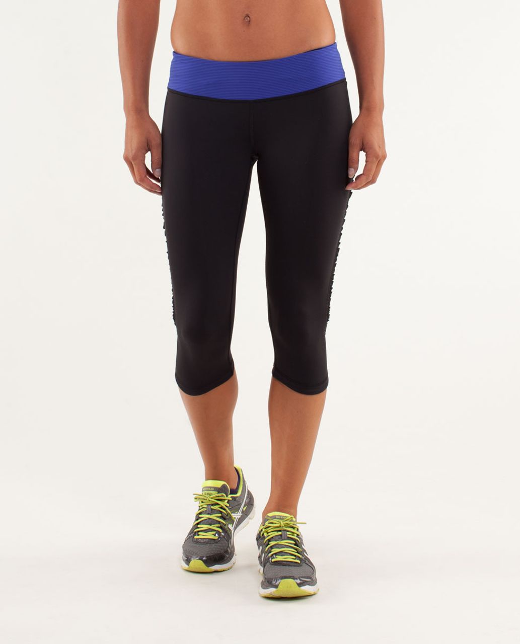 Lululemon Run:  Fast And Free Crop - Black / Tonka Stripe Burnout Pigment Blue / Pigment Blue