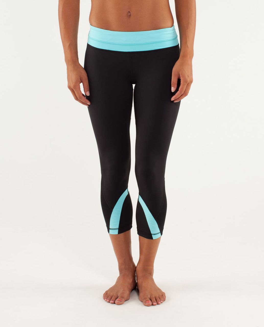 Lululemon Run:  Inspire Crop II - Black / Tonka Stripe Angle Blue / Angel Blue