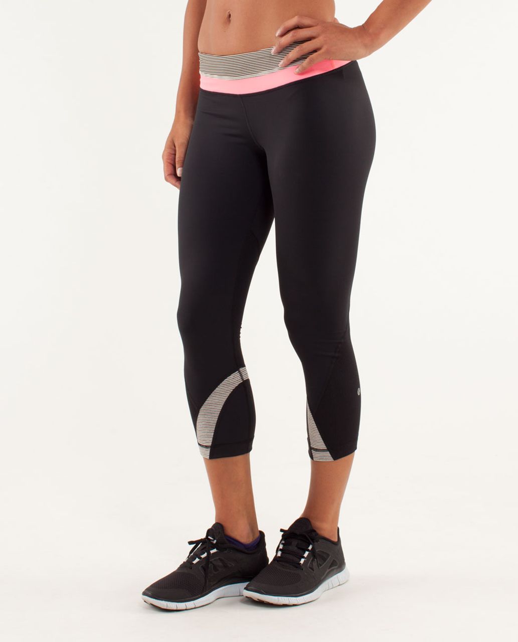 Lululemon Run:  Inspire Crop II - Black / Tonka Stripe Cashew / Flash Light