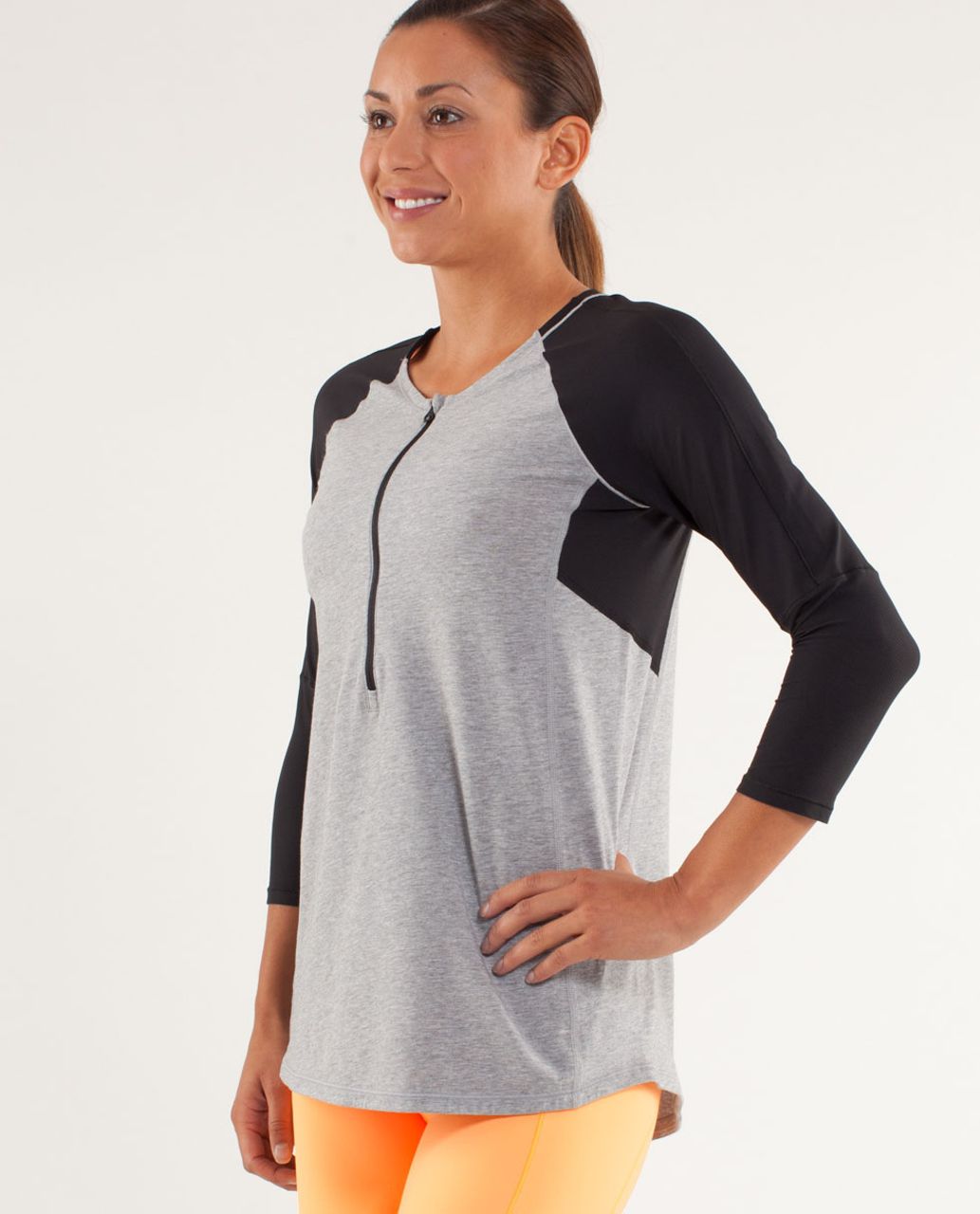 Lululemon Spincity Long Sleeve - Heathered Silver Slate / Black