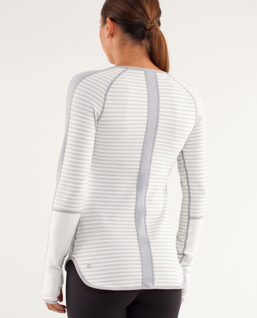 Lululemon Runder Under Long Sleeve - Macro Micro Stripe Polar Cream H. Silver Slate / Heathered Coal / Polar Cream / Silver Slate