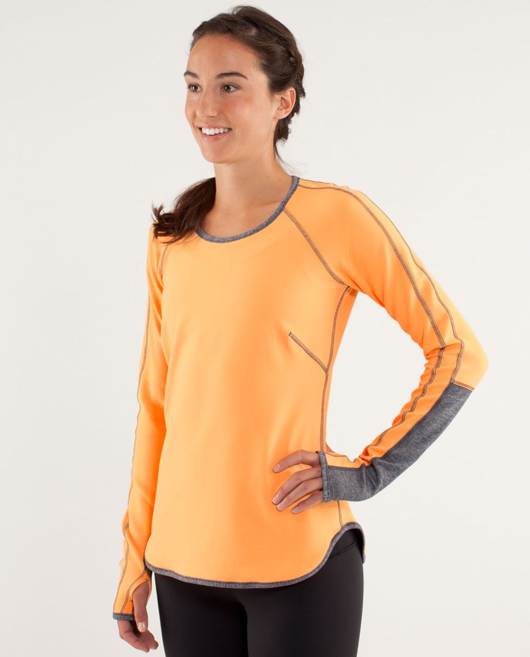 Lululemon Runder Under Long Sleeve - Creamsicle Pop / Heathered Coal