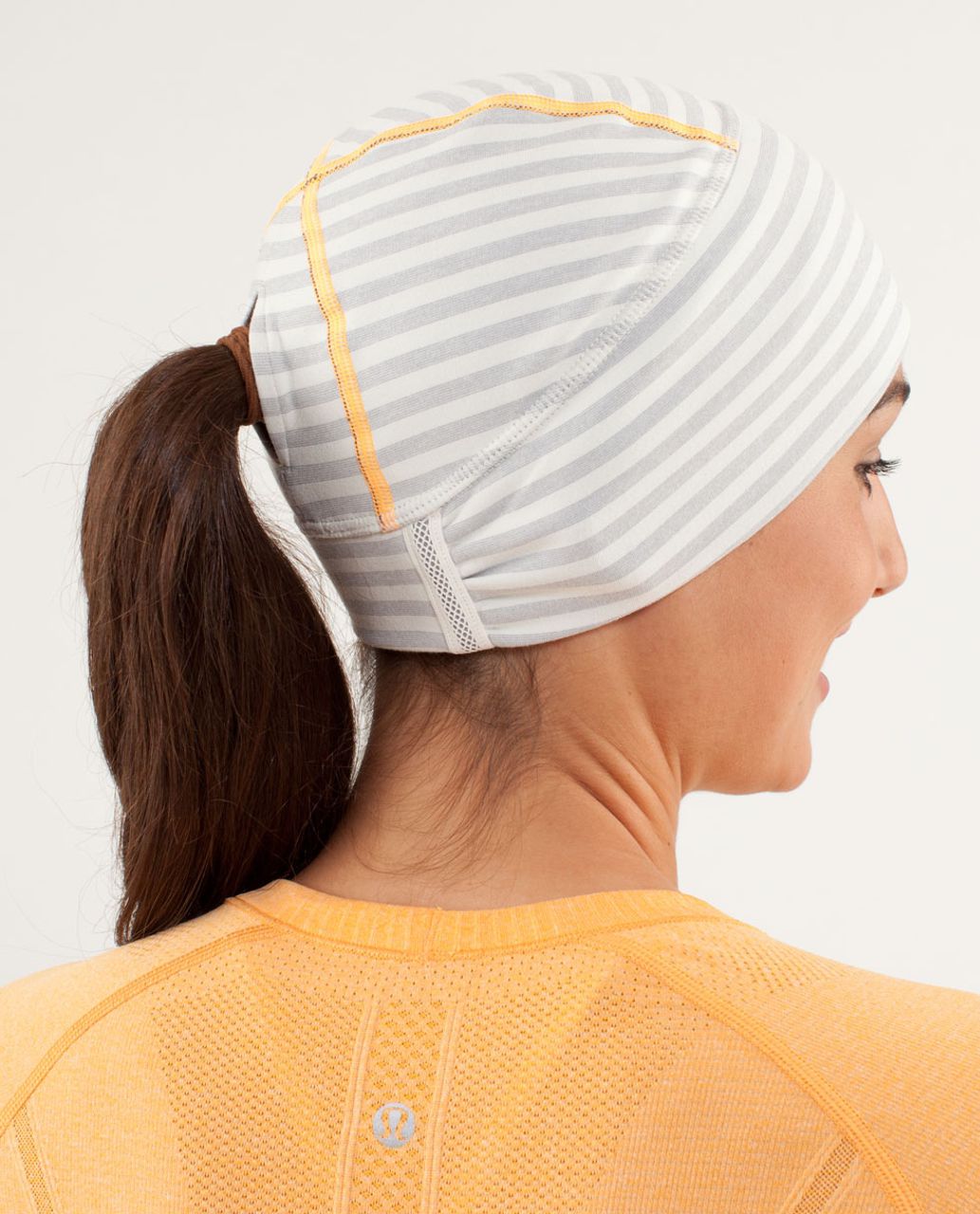 Lululemon Brisk Run Toque - Macro Micro Stripe Polar Cream H. Silver Slate / Heathered Coal