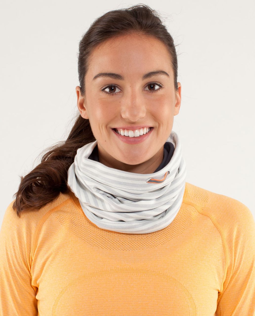 Lululemon Brisk Run Neck Warmer - Macro Micro Stripe Polar Cream H. Silver Slate / Heathered Coal