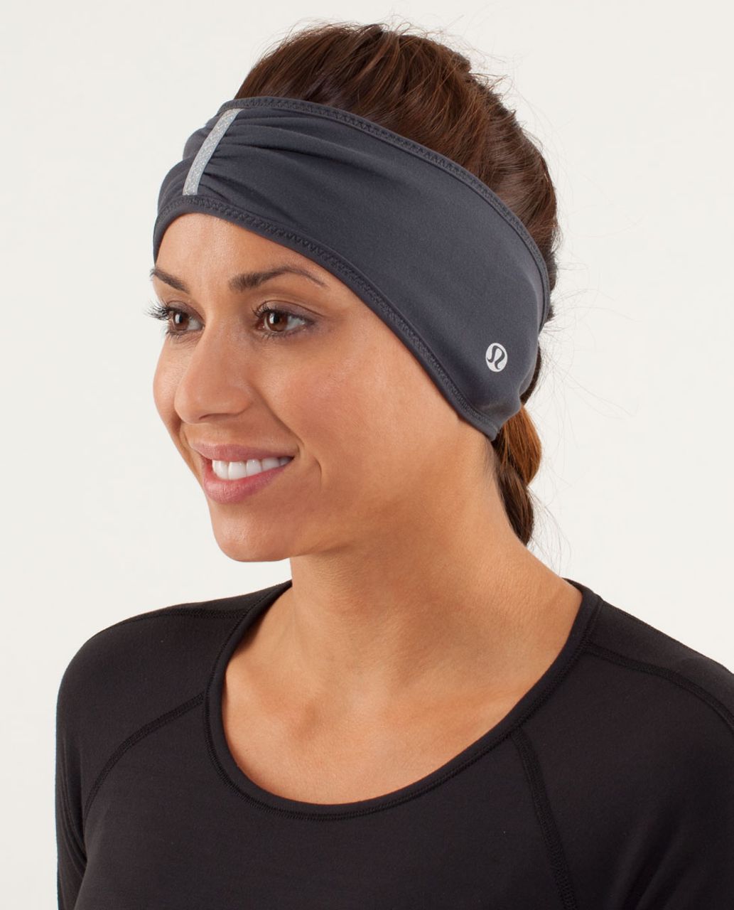 Lululemon Brisk Run Headband - Macro Micro Stripe Polar Cream H. Silver Slate / Heathered Coal