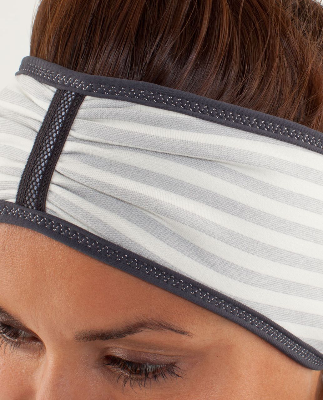 Lululemon Brisk Run Headband - Macro Micro Stripe Polar Cream H. Silver Slate / Heathered Coal