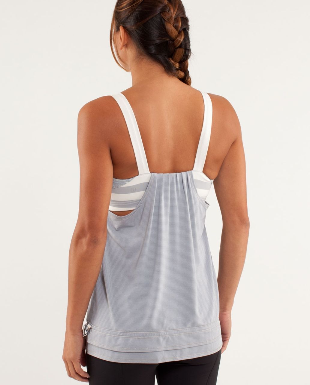 Lululemon Run:  Back On Track Tank - Silver Slate / Micro Macro Stripe Polar Cream Silver Slate / Rose Herringbone Printed Po