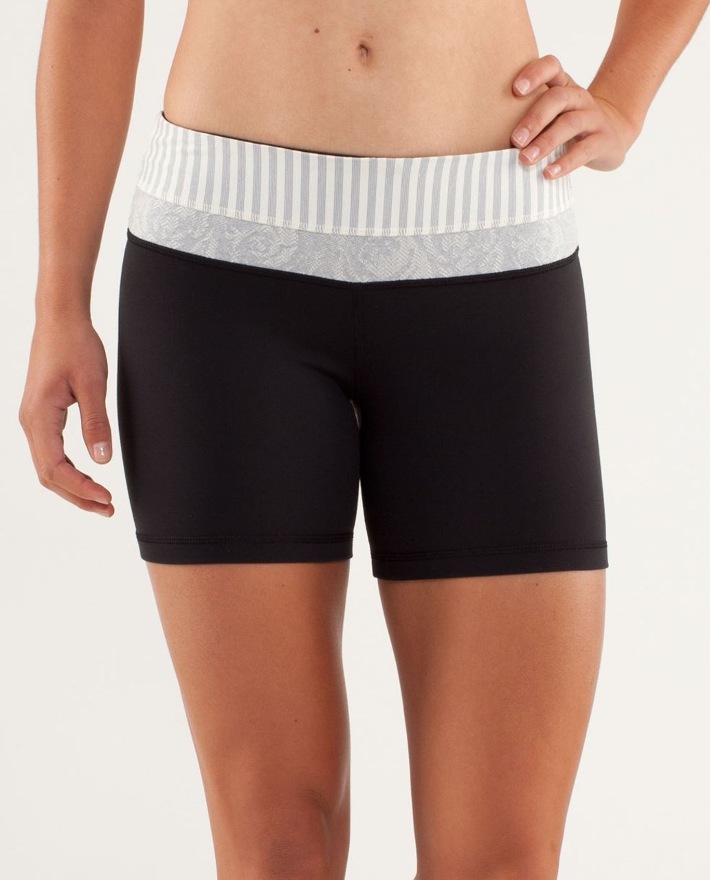 Lululemon Reverse Groove Short (Regular) - Black / Micro Macro Polar Cream Heathered Silver Slate / Rose Herringbone Polar Cream