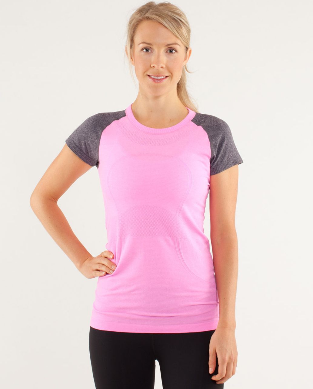 Lululemon Run:  Swiftly Tech Short Sleeve - Raspberry Glo Light / Black Swan