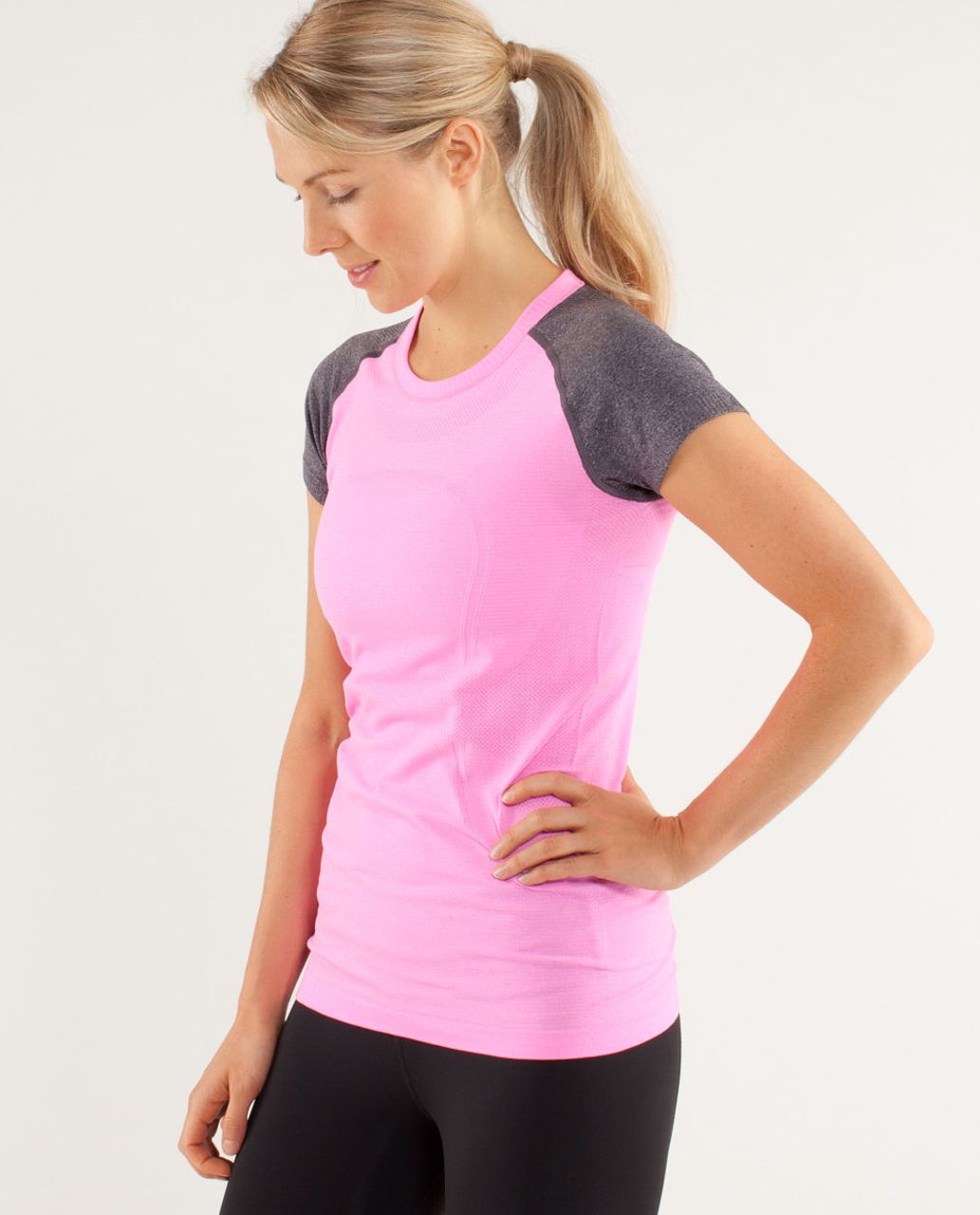 Lululemon Run:  Swiftly Tech Short Sleeve - Raspberry Glo Light / Black Swan