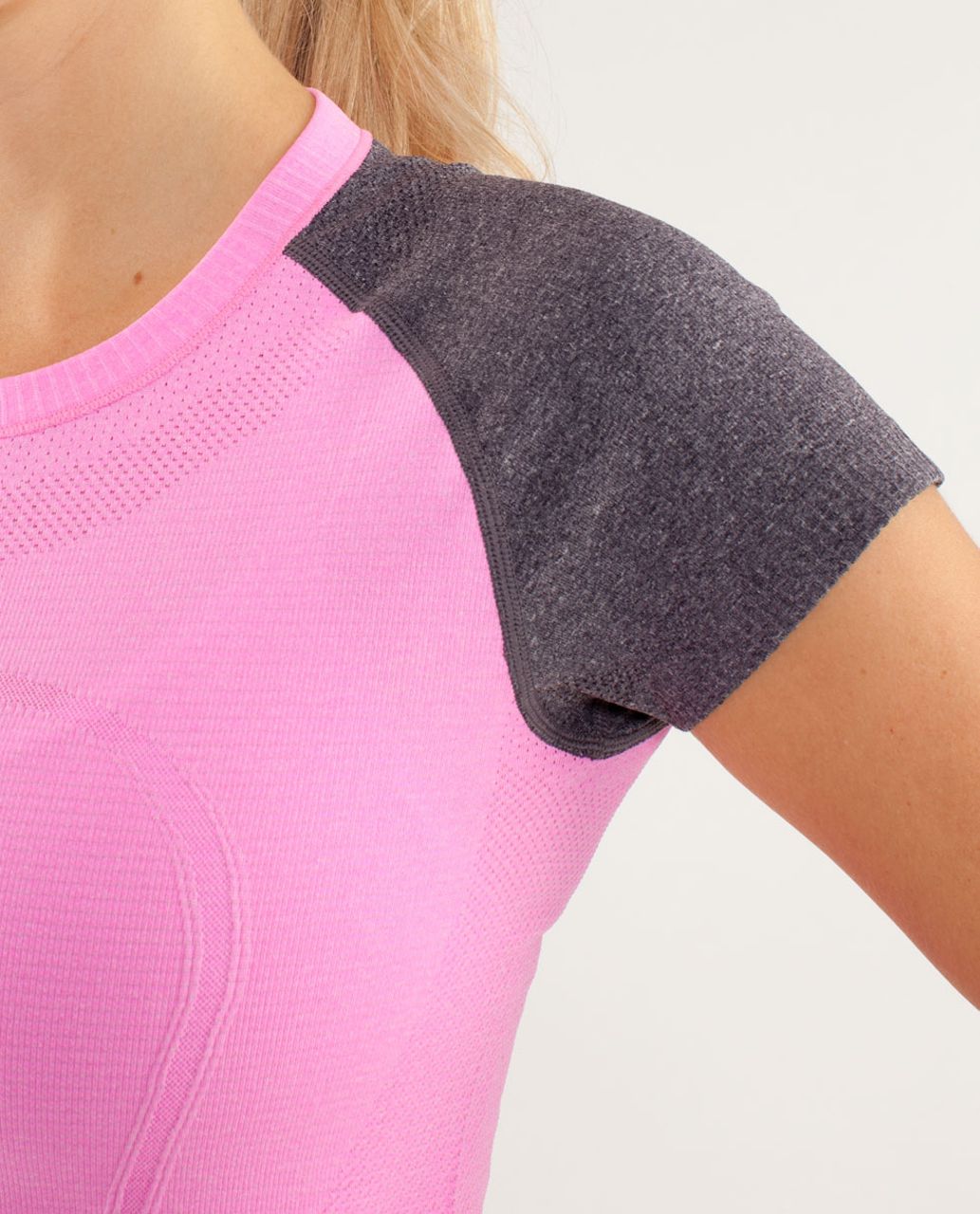 Lululemon Run:  Swiftly Tech Short Sleeve - Raspberry Glo Light / Black Swan