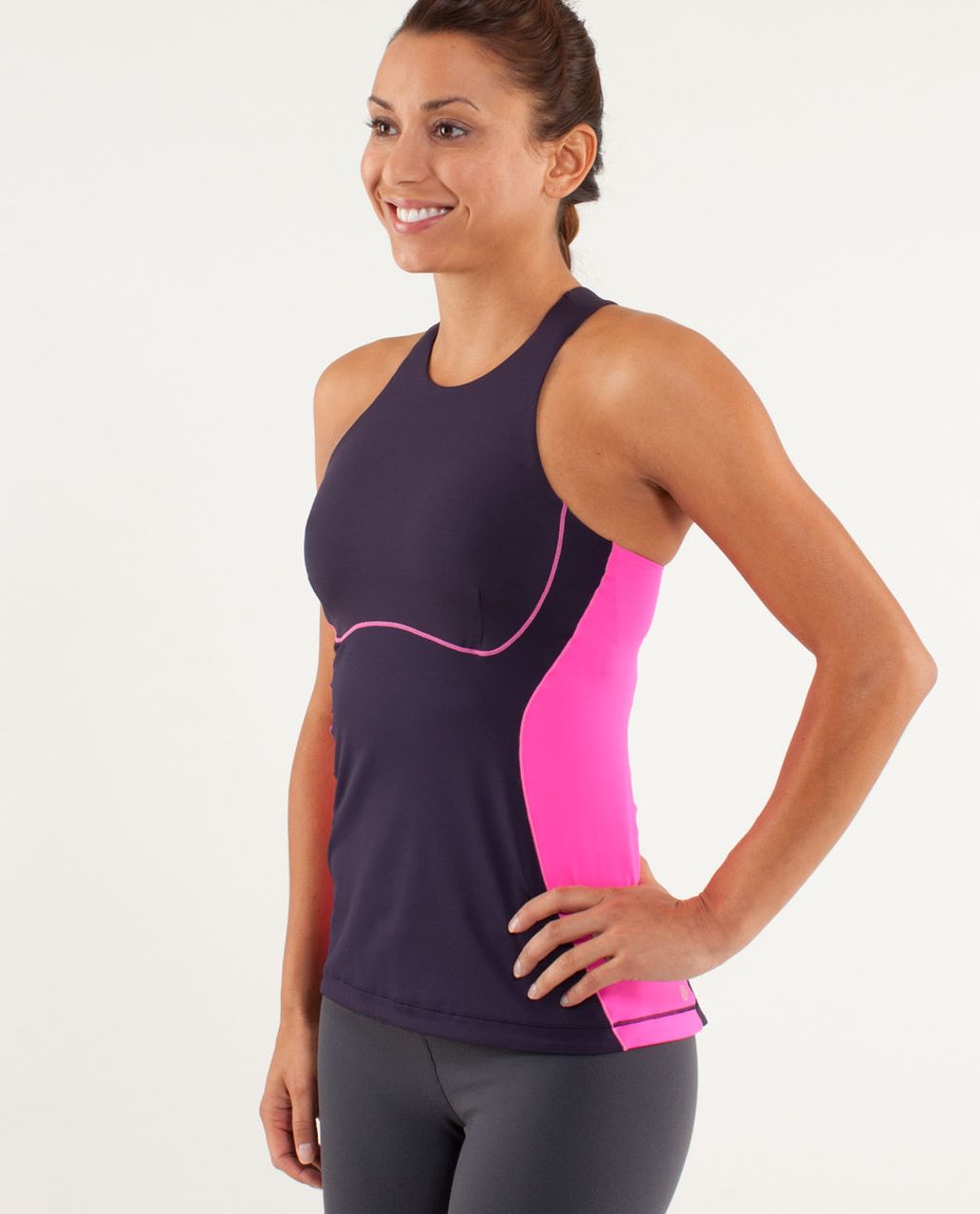 Lululemon Spin It To Win It Tank - Black Swan / Raspberry Glo Light