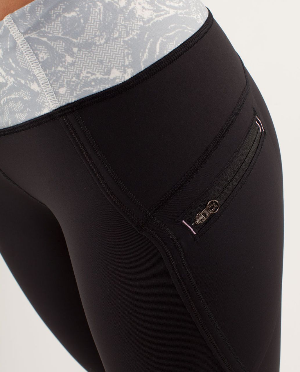 Lululemon Run:  Top Speed Crop - Black / Rose Herringbone Printed Polar Cream Silver Slate