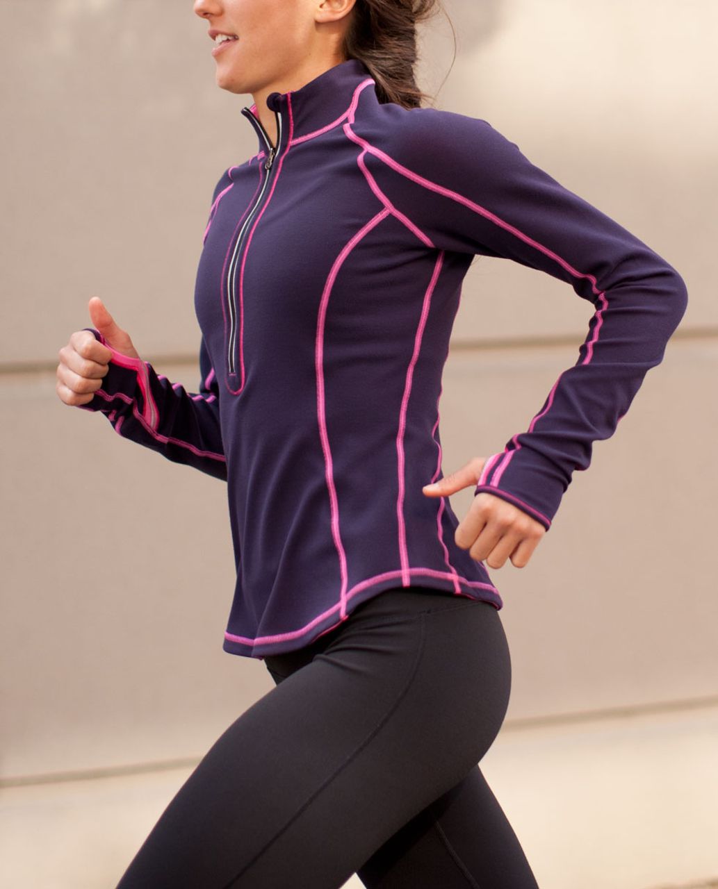 Lululemon Run:  U-Turn Pullover - Raspberry Glo Light / Black Swan