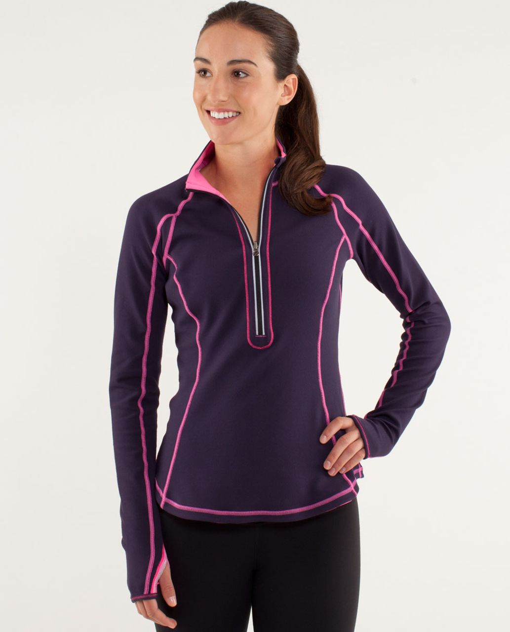 Lululemon Run:  U-Turn Pullover - Raspberry Glo Light / Black Swan