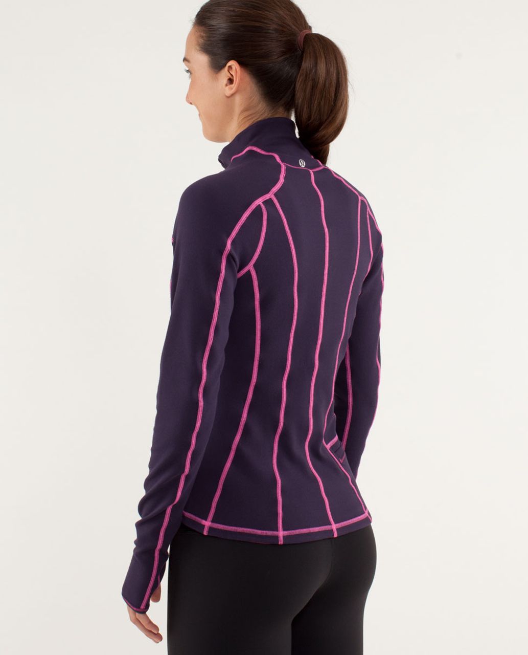 Lululemon Run:  U-Turn Pullover - Raspberry Glo Light / Black Swan