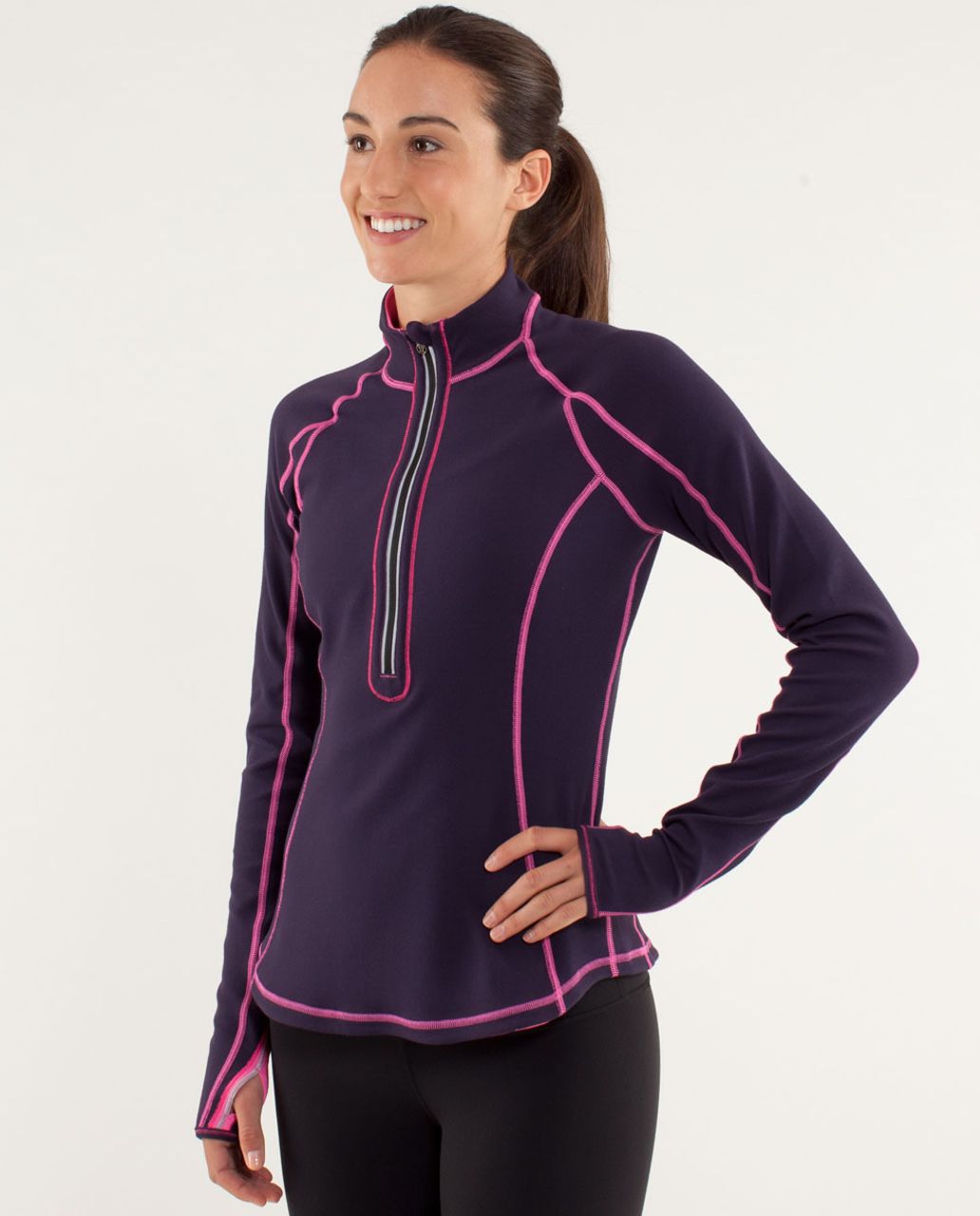 Lululemon Run:  U-Turn Pullover - Raspberry Glo Light / Black Swan