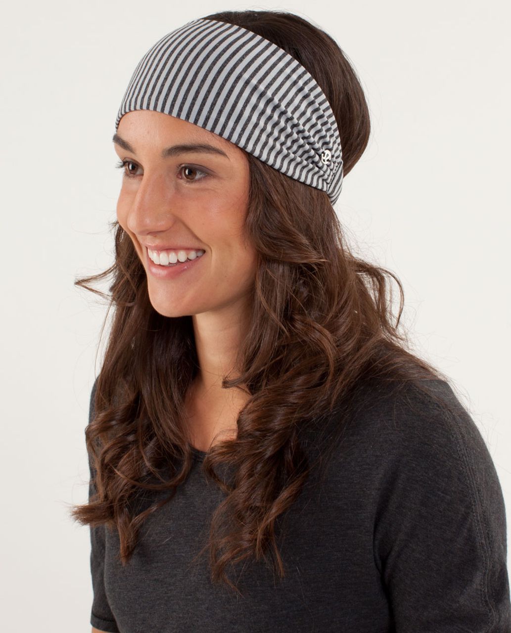 Lululemon Bang Buster Headband - Slope Stripe Silver Slate Heathered Black