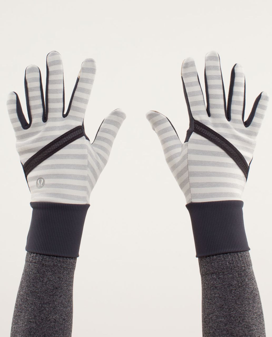 Lululemon Brisk Run Gloves - Half Micro Macro Stripe Polar Cream Heathered Silver Slate / Coal