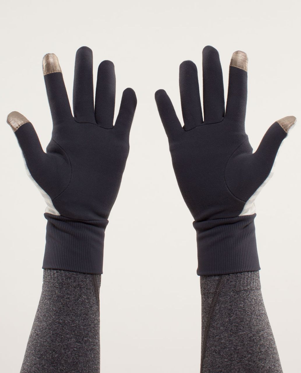 Lululemon Brisk Run Gloves - Half Micro Macro Stripe Polar Cream Heathered Silver Slate / Coal