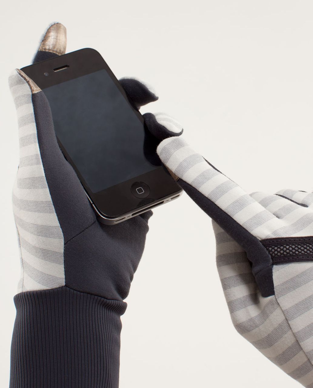 Lululemon Brisk Run Gloves - Half Micro Macro Stripe Polar Cream Heathered Silver Slate / Coal