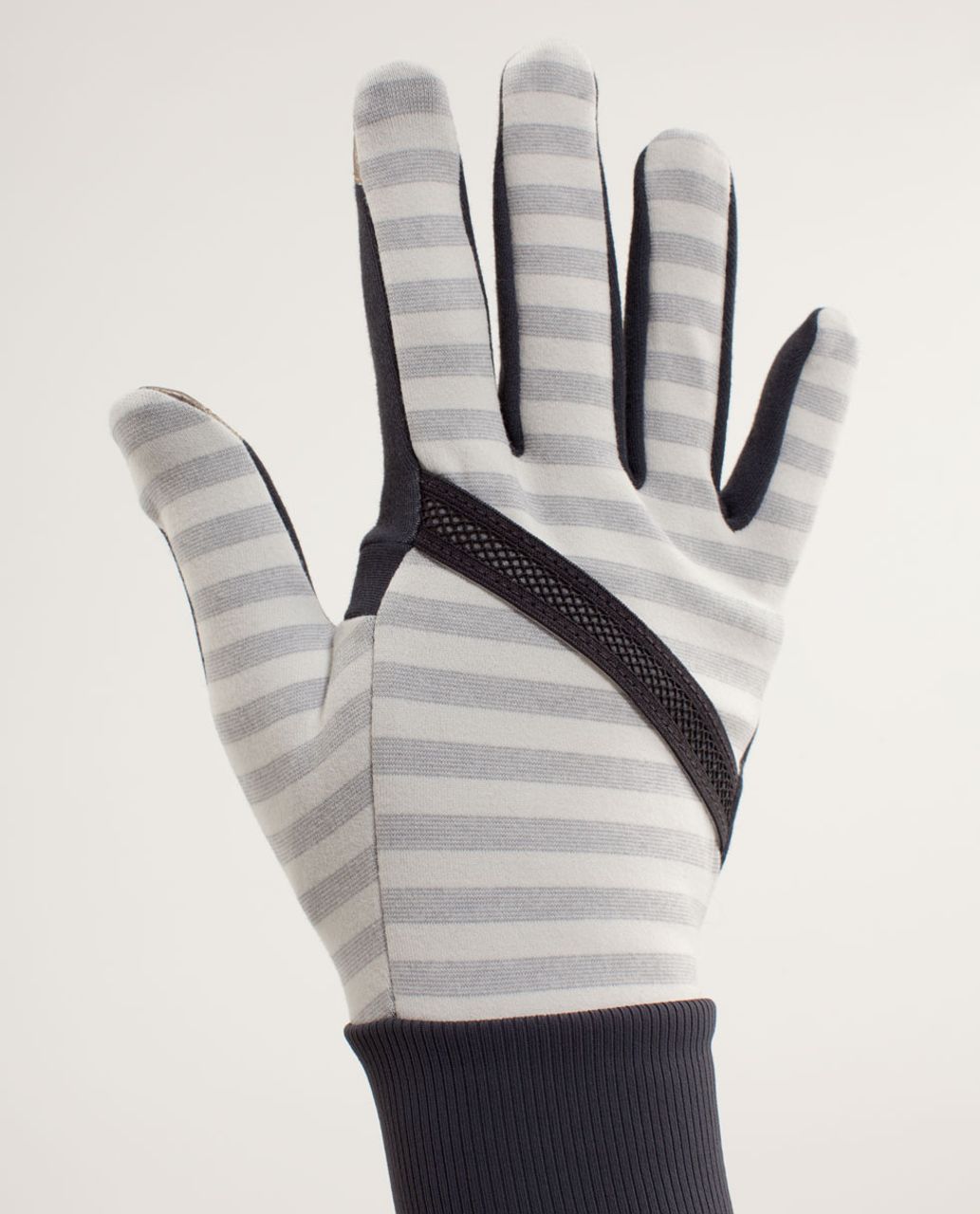 Lululemon Brisk Run Gloves - Half Micro Macro Stripe Polar Cream Heathered Silver Slate / Coal