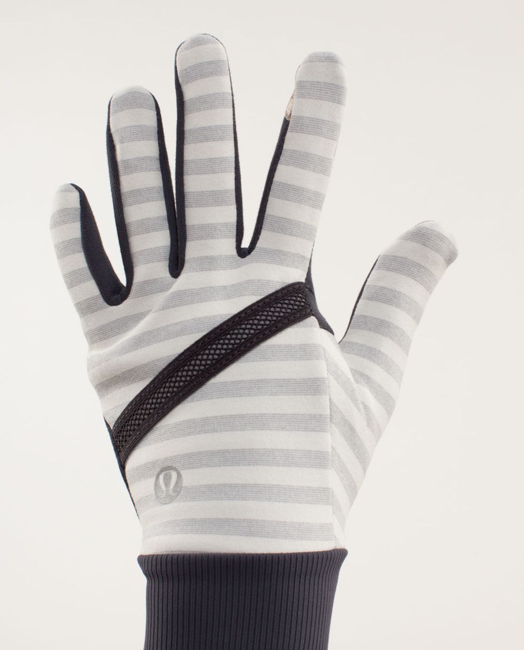 Lululemon Brisk Run Gloves - Half Micro Macro Stripe Polar Cream Heathered Silver Slate / Coal