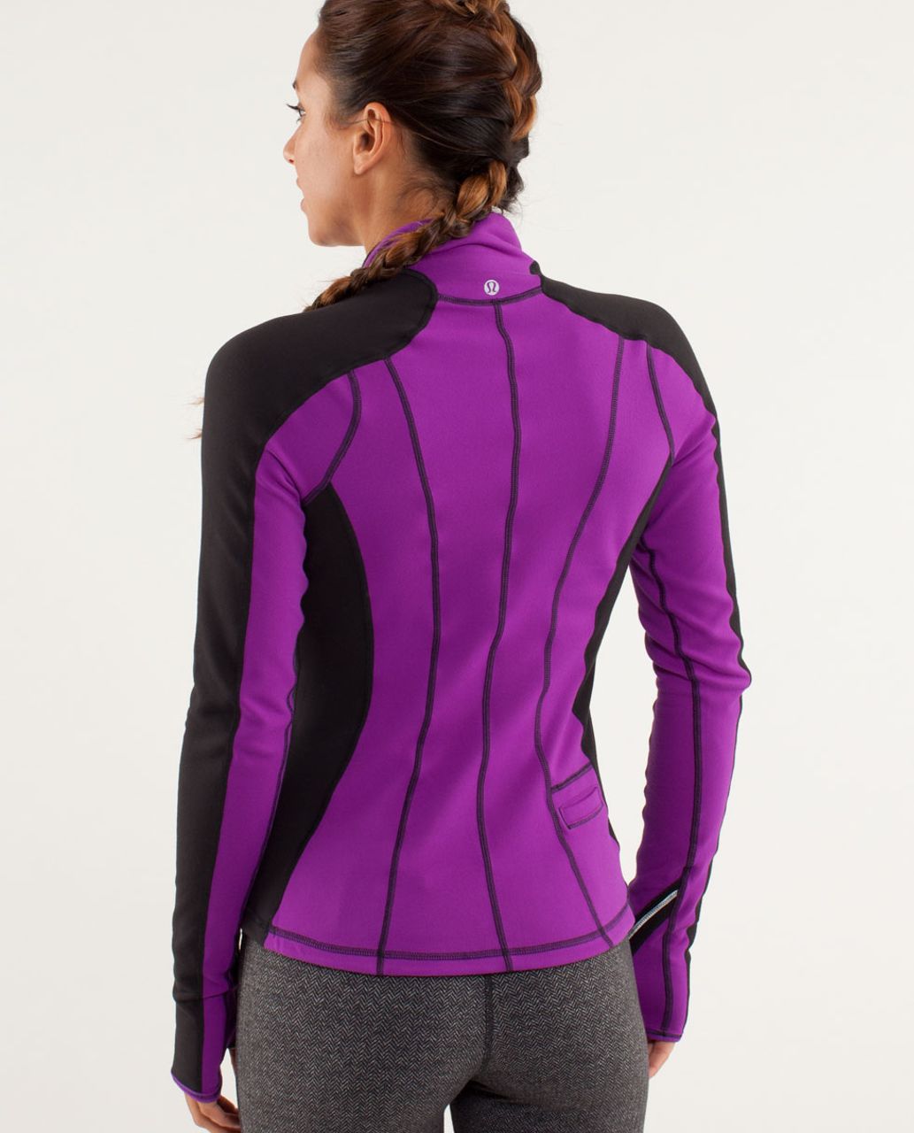 Lululemon Run U- Turn Pullover 1/2 Zip Black Purple Stripes Running Jacket  Size