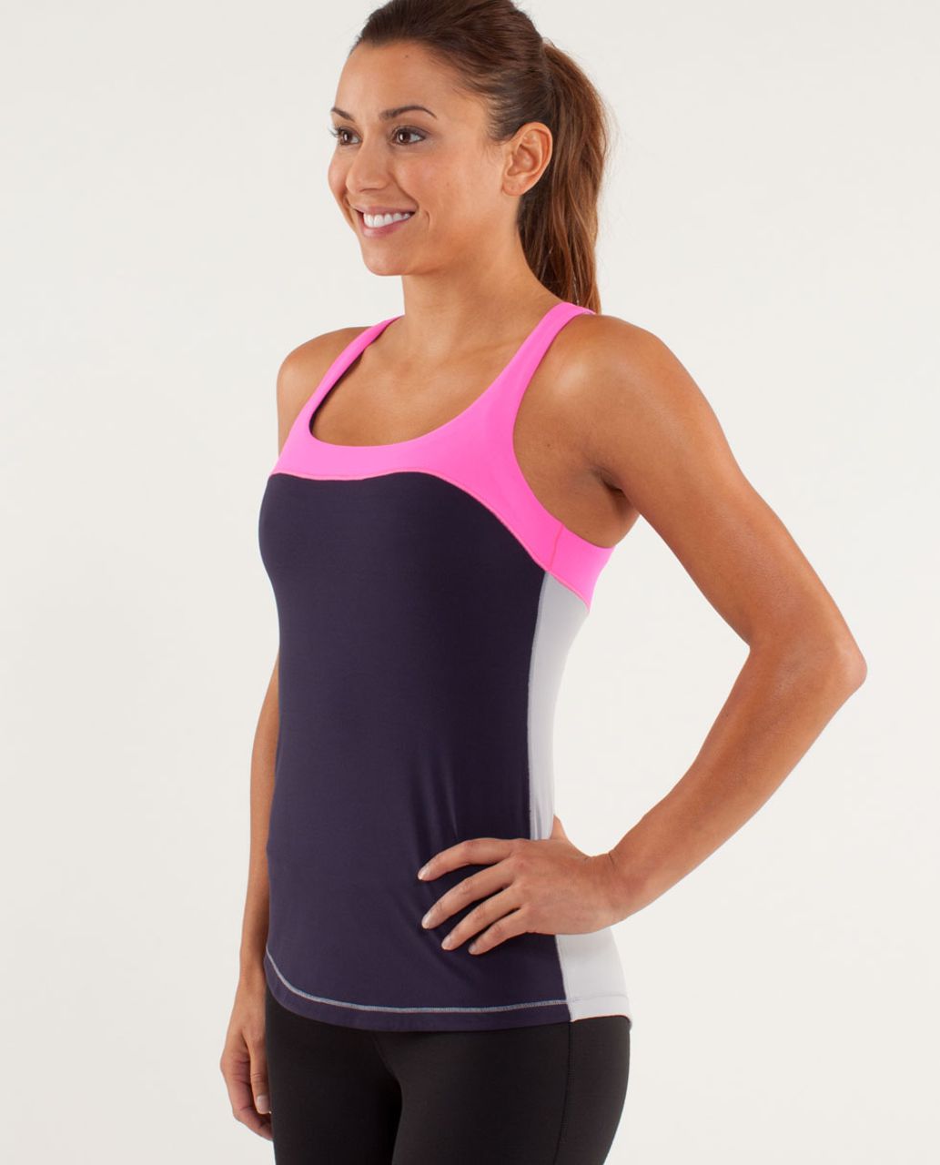 Lululemon Run:  First Base Tank - Black Swan / Raspberry Glo Light / Silver Slate