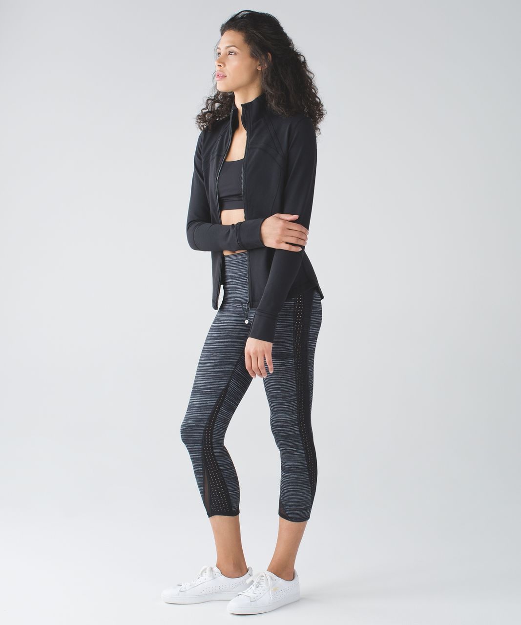 Lululemon Wunder Under Crop - Blurry Belle Battleship Black / Black