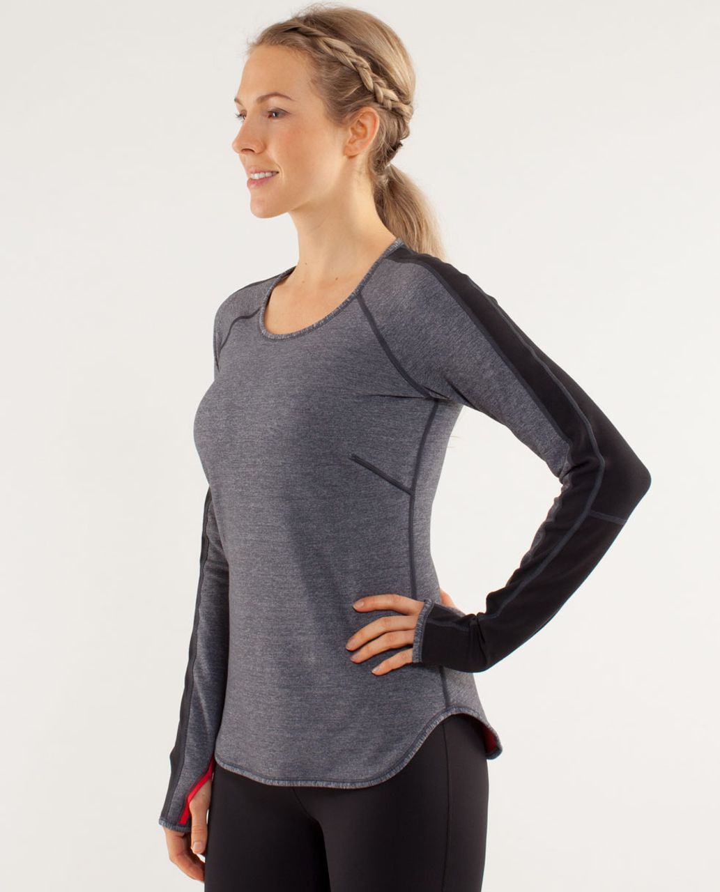 Lululemon Runder Under Long Sleeve - Love Red / Heathered Coal / Heathered Coal / Black