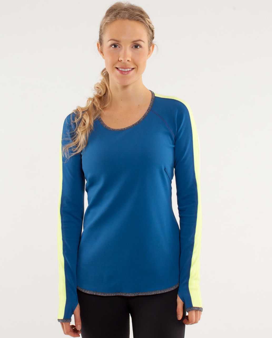 Lululemon Runder Under Long Sleeve - Limitless Blue / Heathered Coal /  Clarity Yellow - lulu fanatics