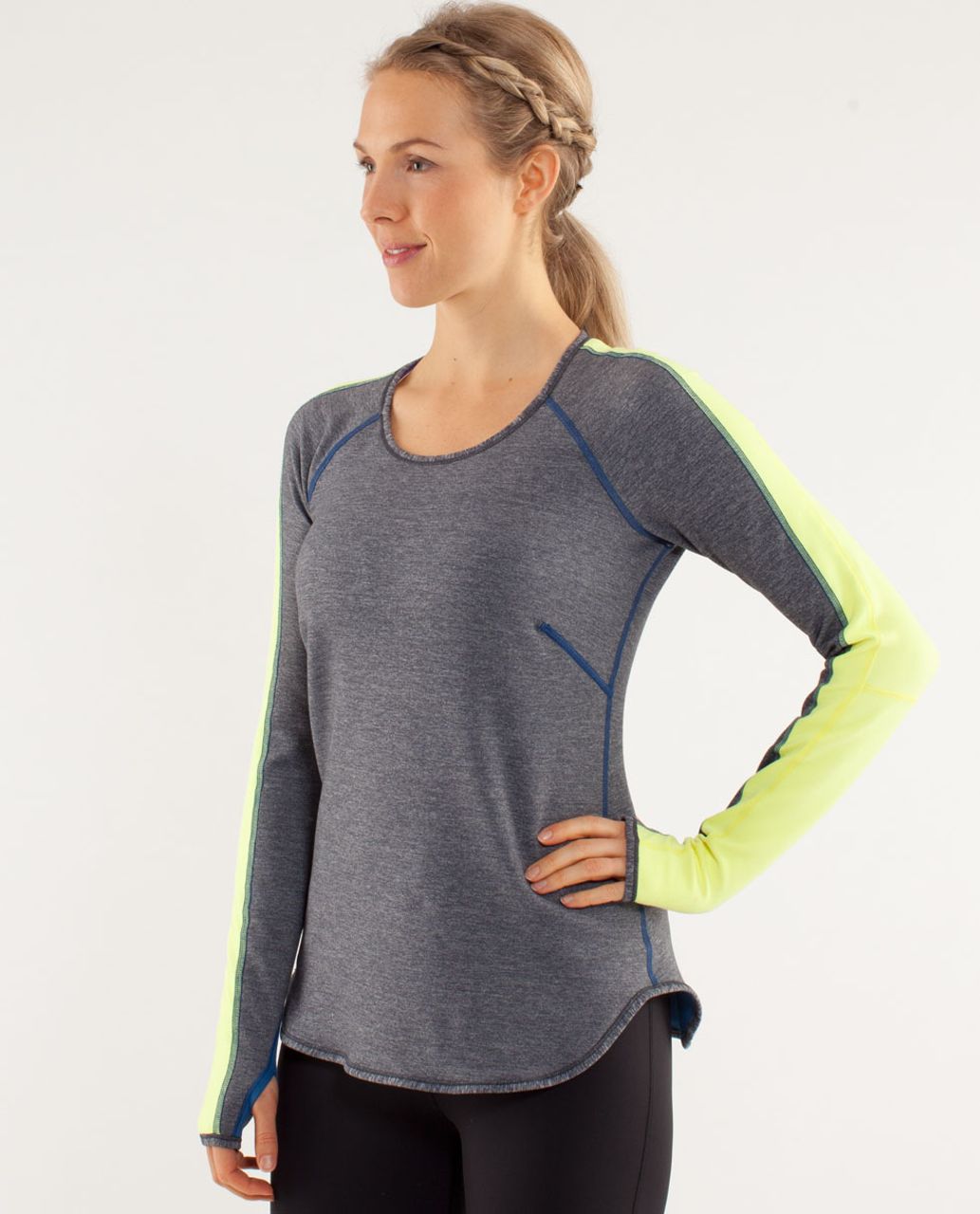 Lululemon Runder Under Long Sleeve - Limitless Blue / Heathered Coal / Clarity Yellow