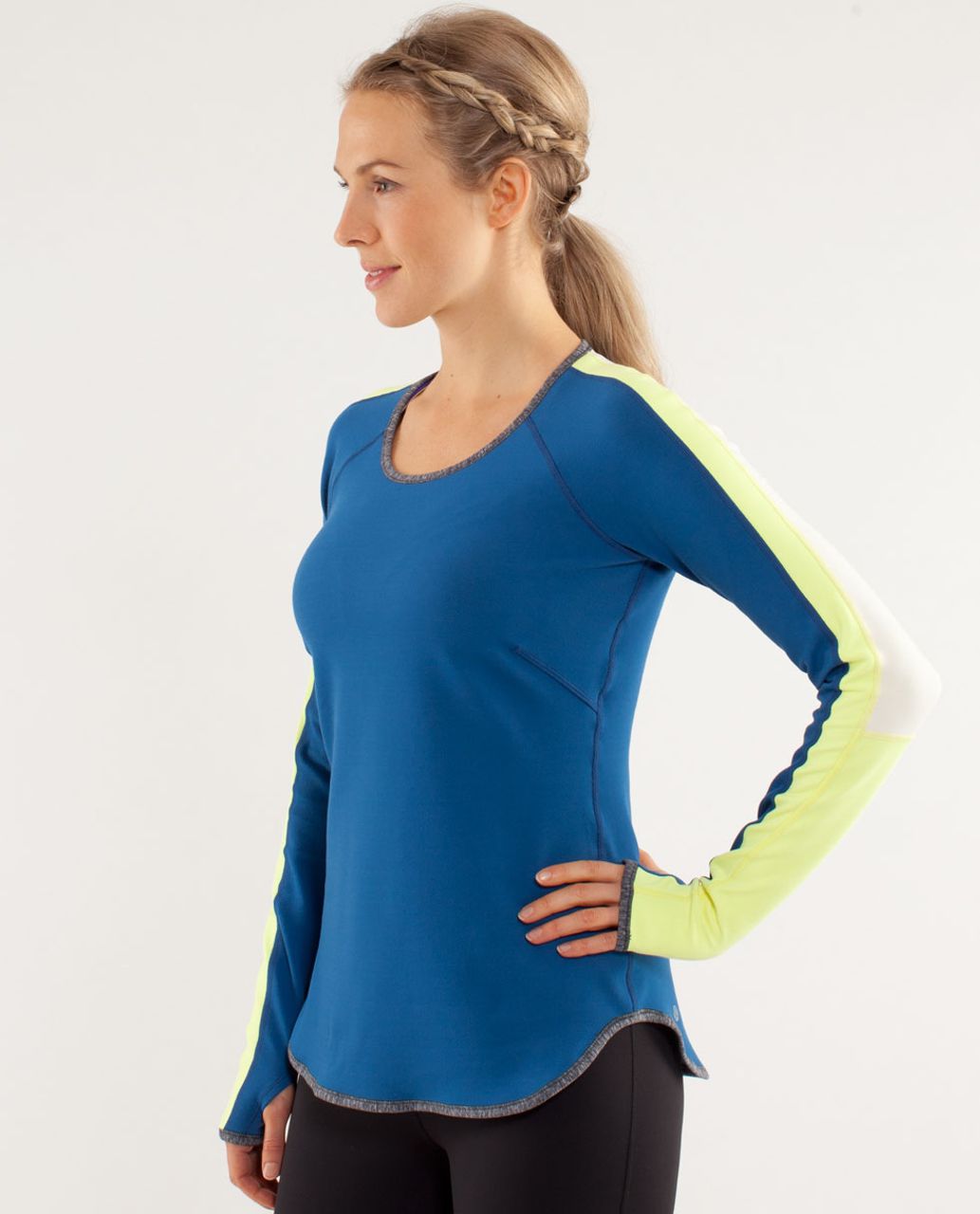 Lululemon Runder Under Long Sleeve - Limitless Blue / Heathered Coal / Clarity Yellow