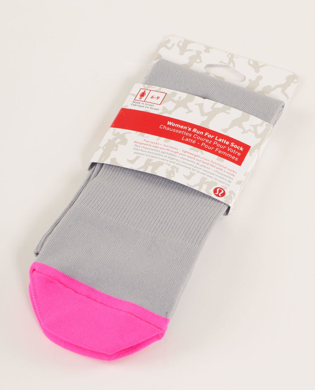 Lululemon Women's Run For A Latte Sock - Colour Block Silver Slate Raspberry Glo Light / Deep Coal