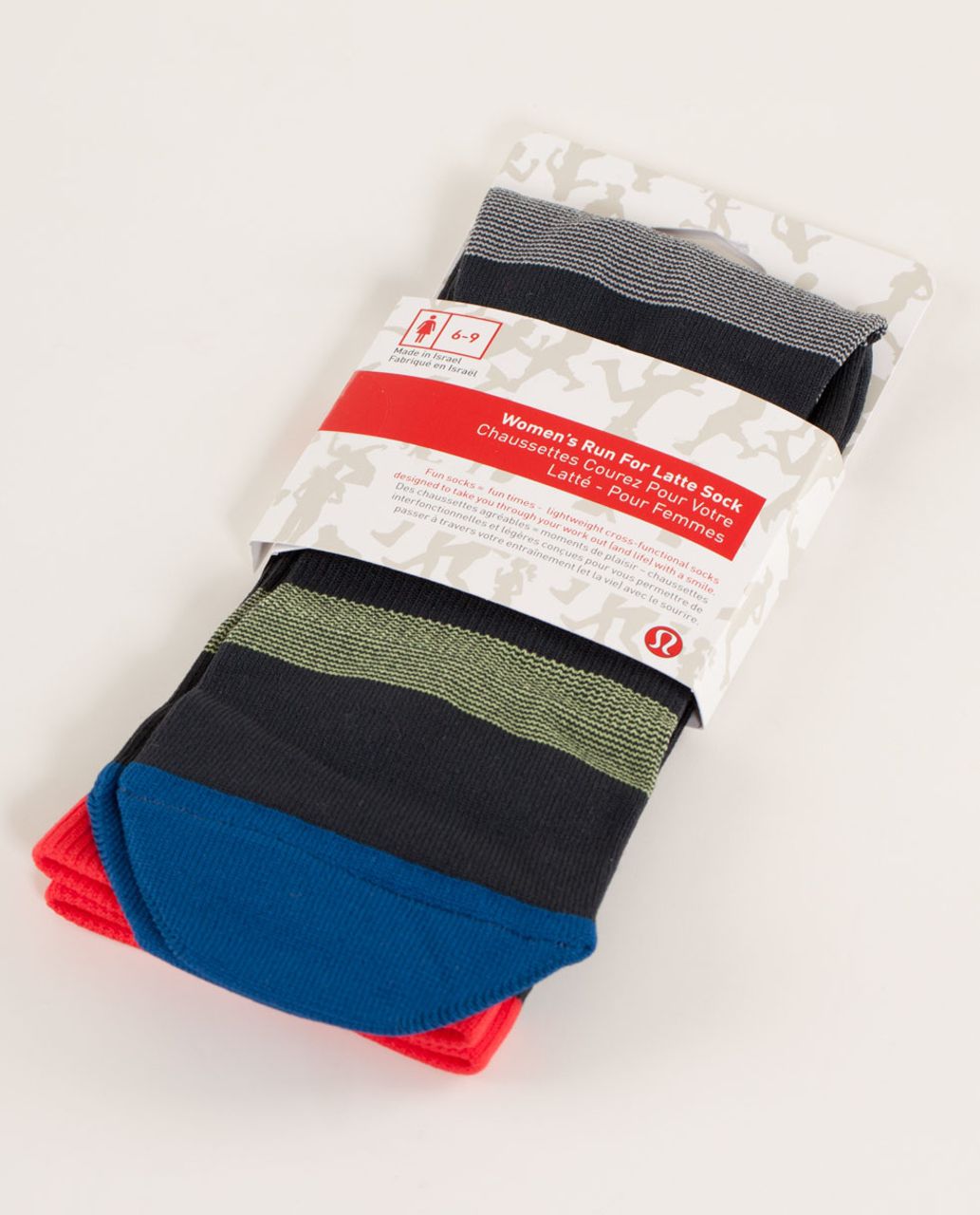 Lululemon Women's Run For A Latte Sock - Micro Macro Stripe Deep Coal Silver Slate