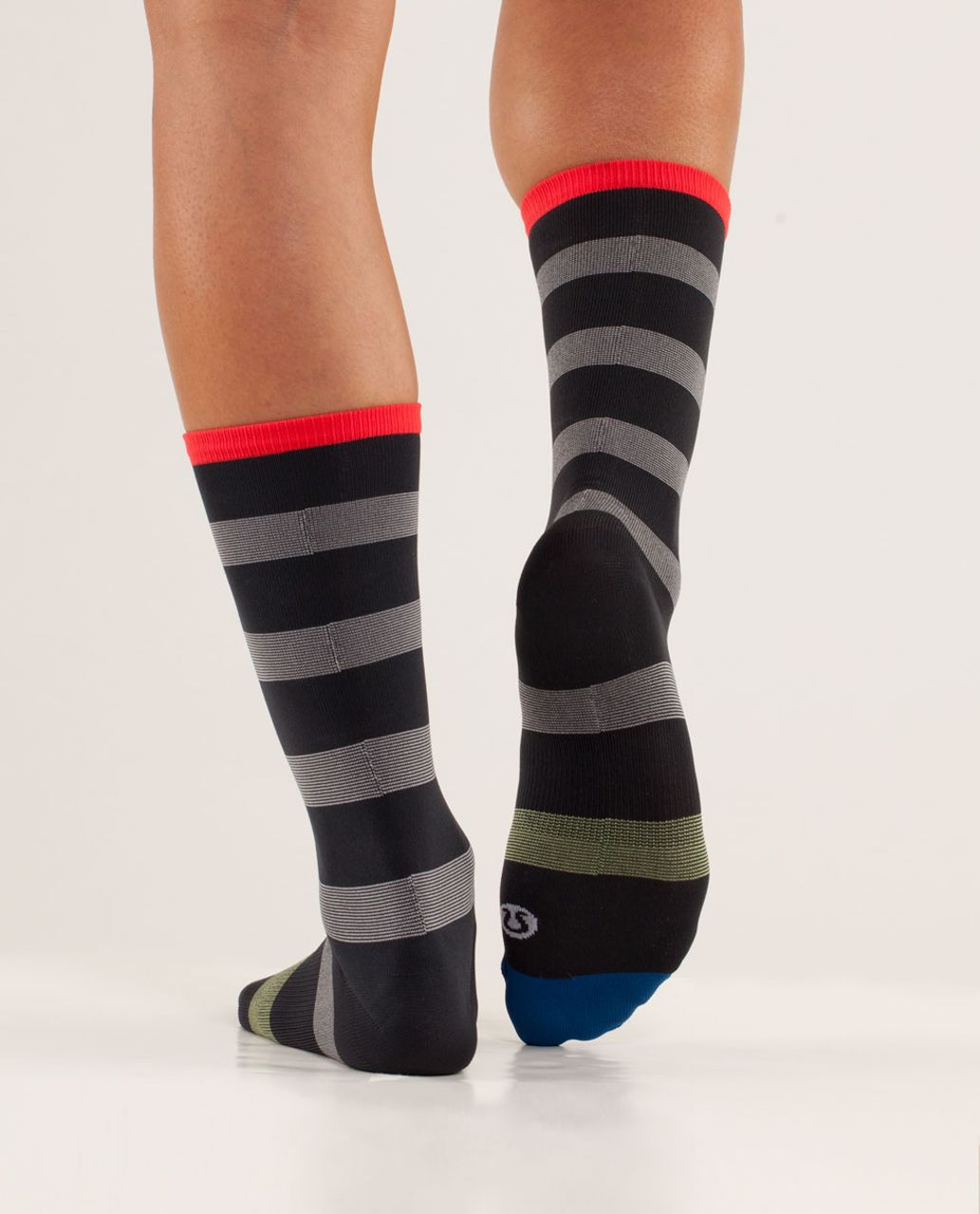 Lululemon Women's Run For A Latte Sock - Micro Macro Stripe Deep Coal Silver Slate